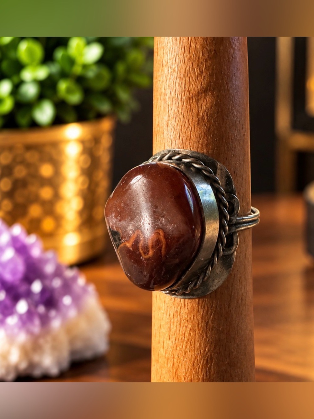 Mookaite Jasper Statement Ring Adjustable Size 5 1/2 to 12